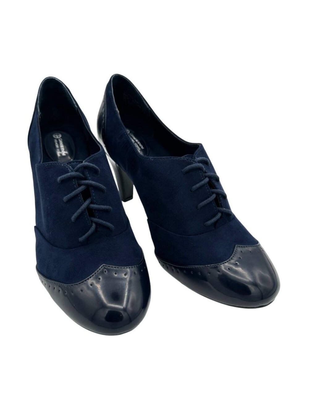 Giani Bernini Heels Womens Size 11 Lace-Up Oxfords Navy Suede Patent Leather - Picture 2 of 15